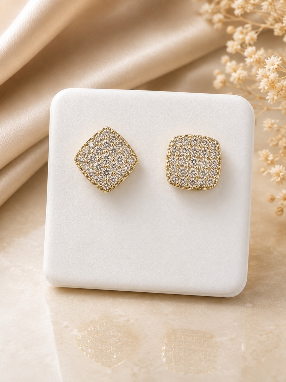 14K Gold Filled AAAAA CZ Pavé Square Screw Back Stud Earrings - Unisex. Stamped